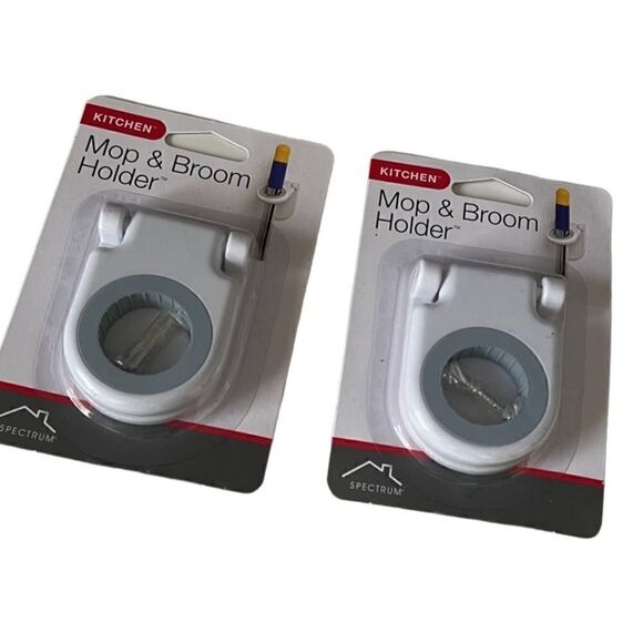 Spectrum Mop and Broom Holder Whit Set of 2 New in Packaging - Picture 1 of 6